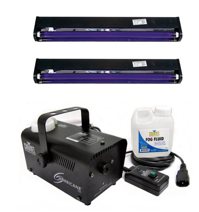 CHAUVET Hurricane H700 Fog Machine H-700 Fogger + (2) AMERICAN DJ UV Blacklights