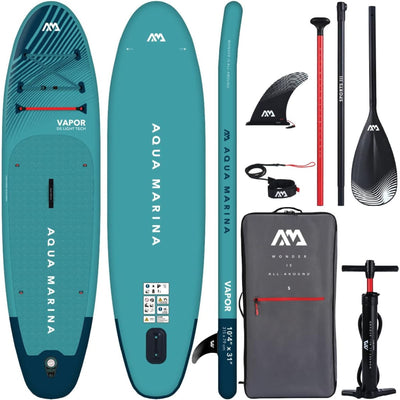 Aqua Marina Vapor Inflatable Paddle Board, Pump, Backpack, Leash, Light Blue - VMInnovations