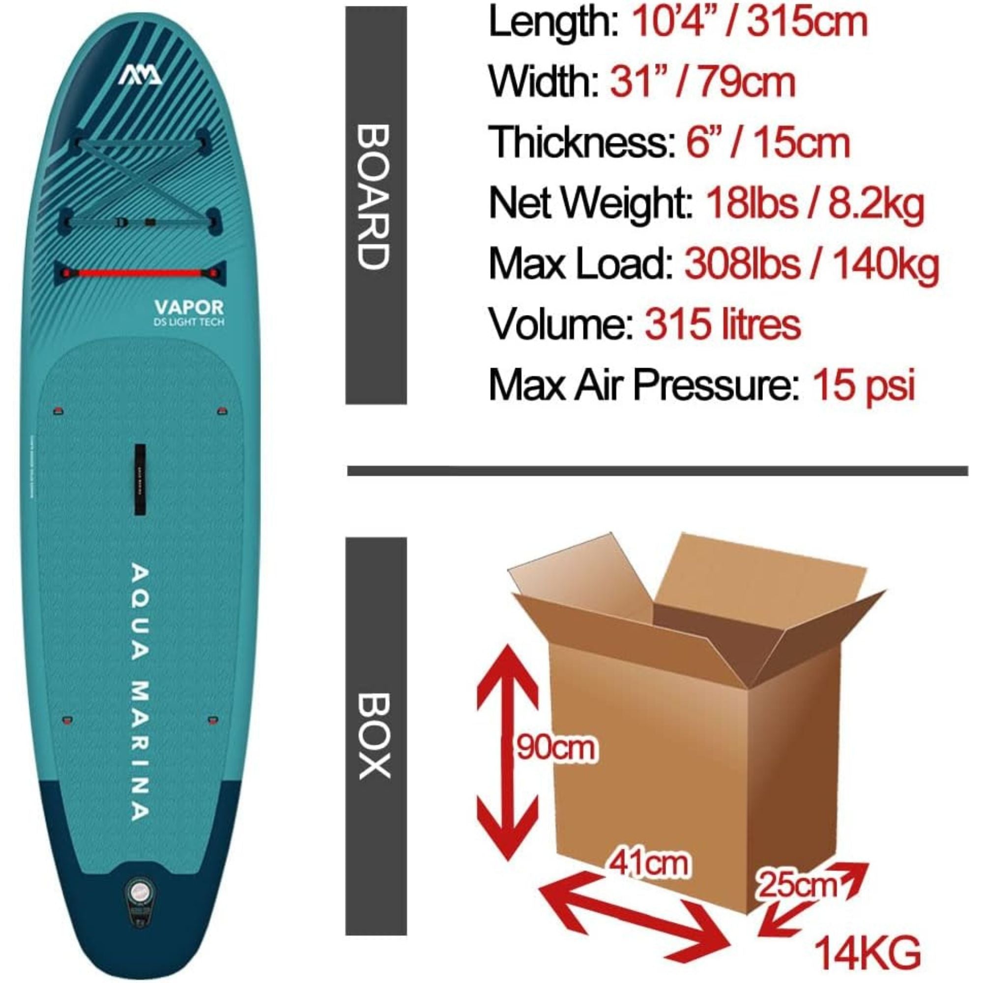 Aqua Marina Vapor Inflatable Paddle Board, Pump, Backpack, Leash, Light Blue - VMInnovations