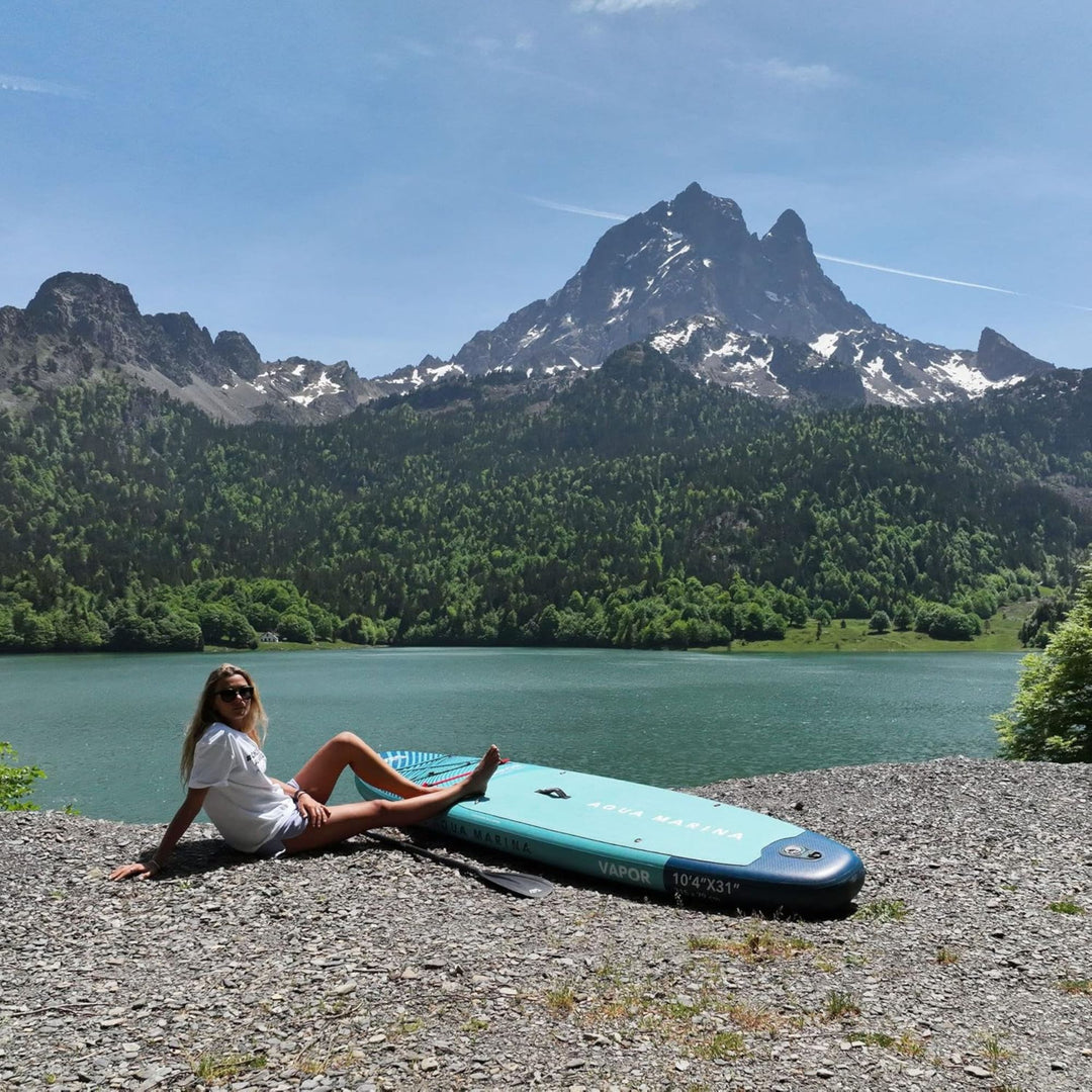 Aqua Marina Vapor Inflatable Paddle Board, Pump, Backpack, Leash Blue (Open Box)