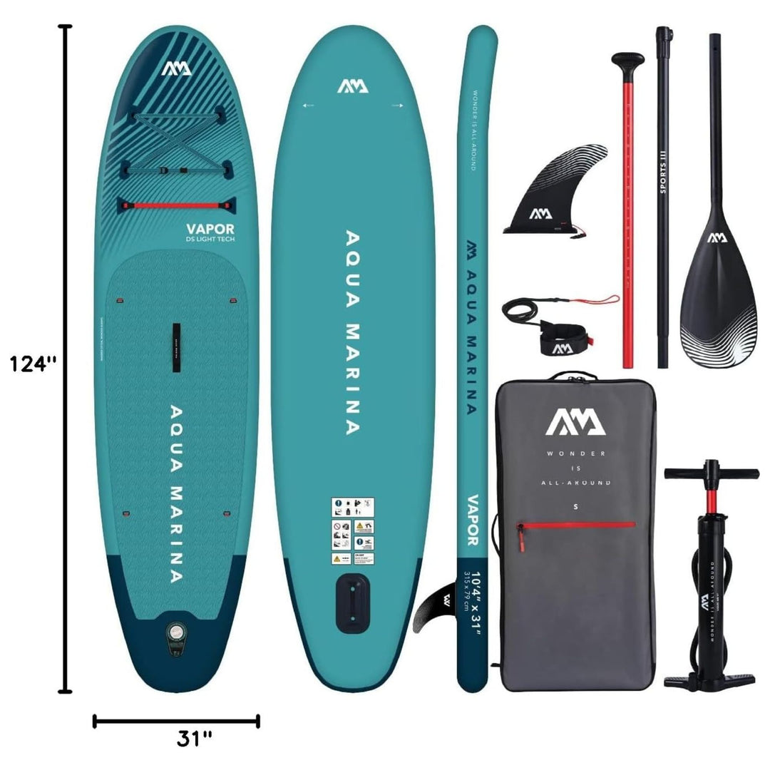 Aqua Marina Vapor Inflatable Paddle Board, Pump, Backpack, Leash Blue (Open Box)
