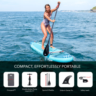 Aqua Marina Vapor Inflatable Paddle Board, Pump, Backpack, Leash, Light Blue - VMInnovations