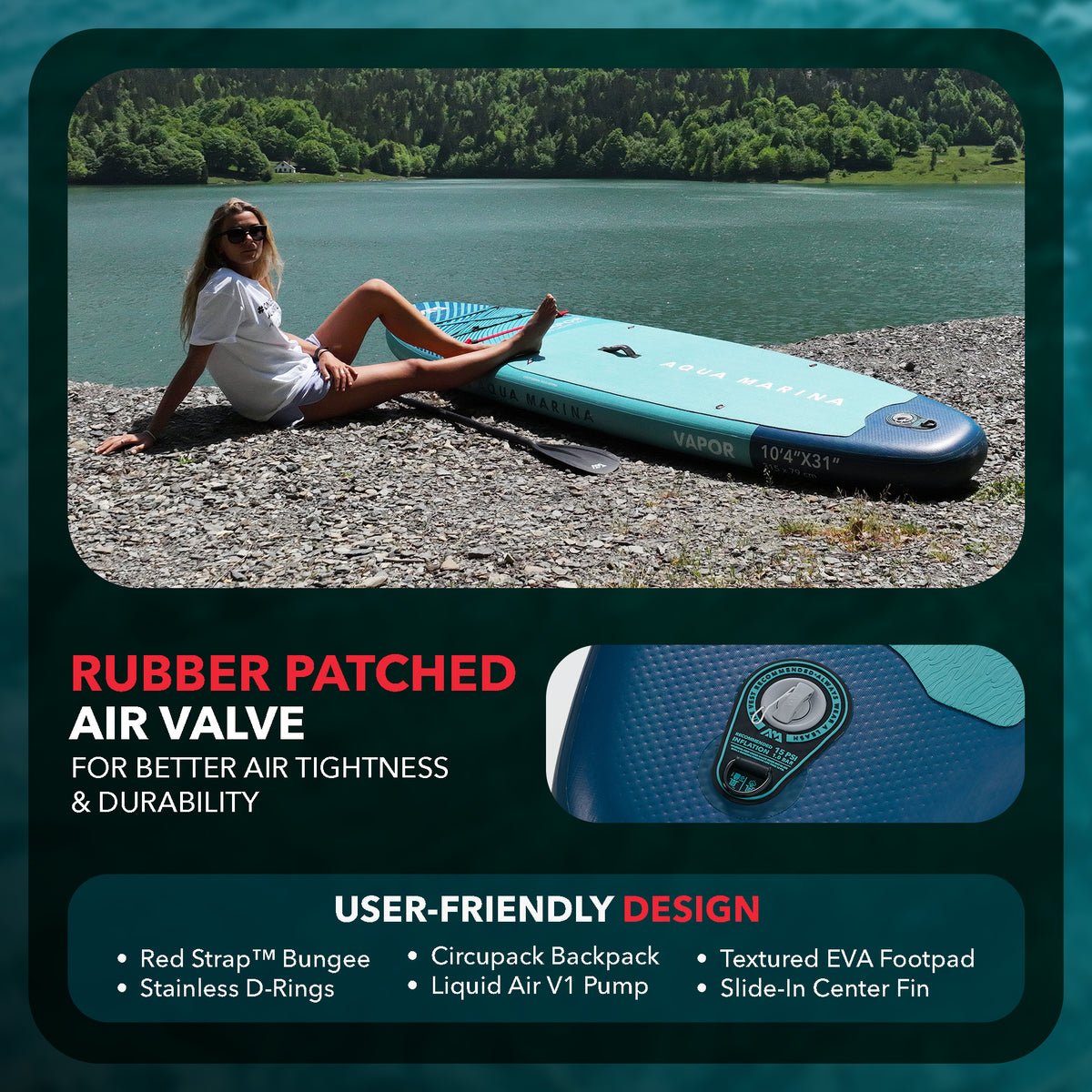 Aqua Marina Vapor Inflatable Paddle Board, Pump, Backpack, Leash Blue (Open Box) - VMInnovations