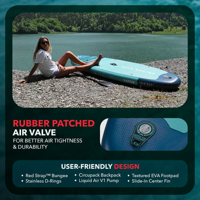 Aqua Marina Vapor Inflatable Paddle Board, Pump, Backpack, Leash Blue (Open Box) - VMInnovations
