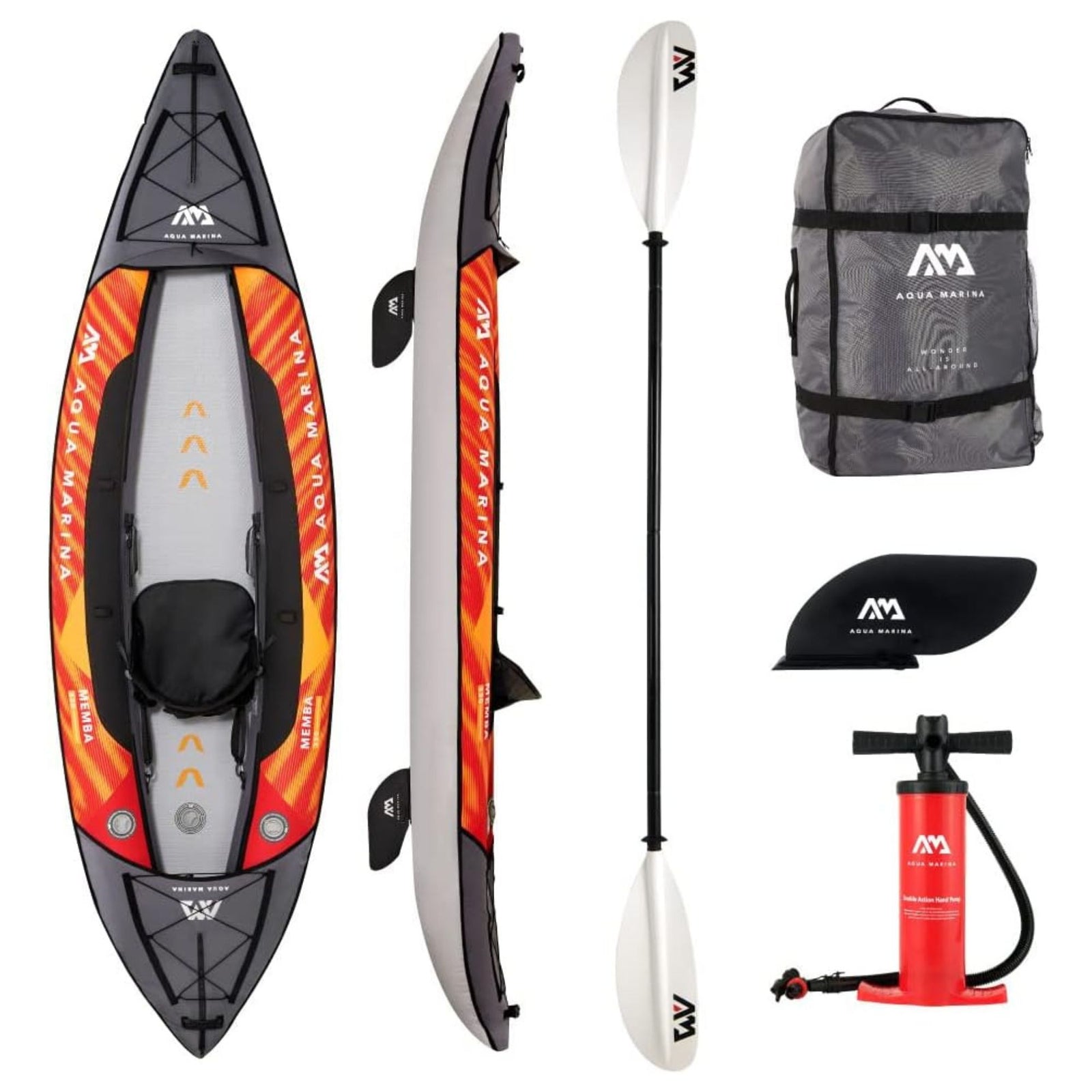 Aqua Marina Touring Inflatable Kayak and Paddle Pump, Seat & Bag, Black/Orange - VMInnovations