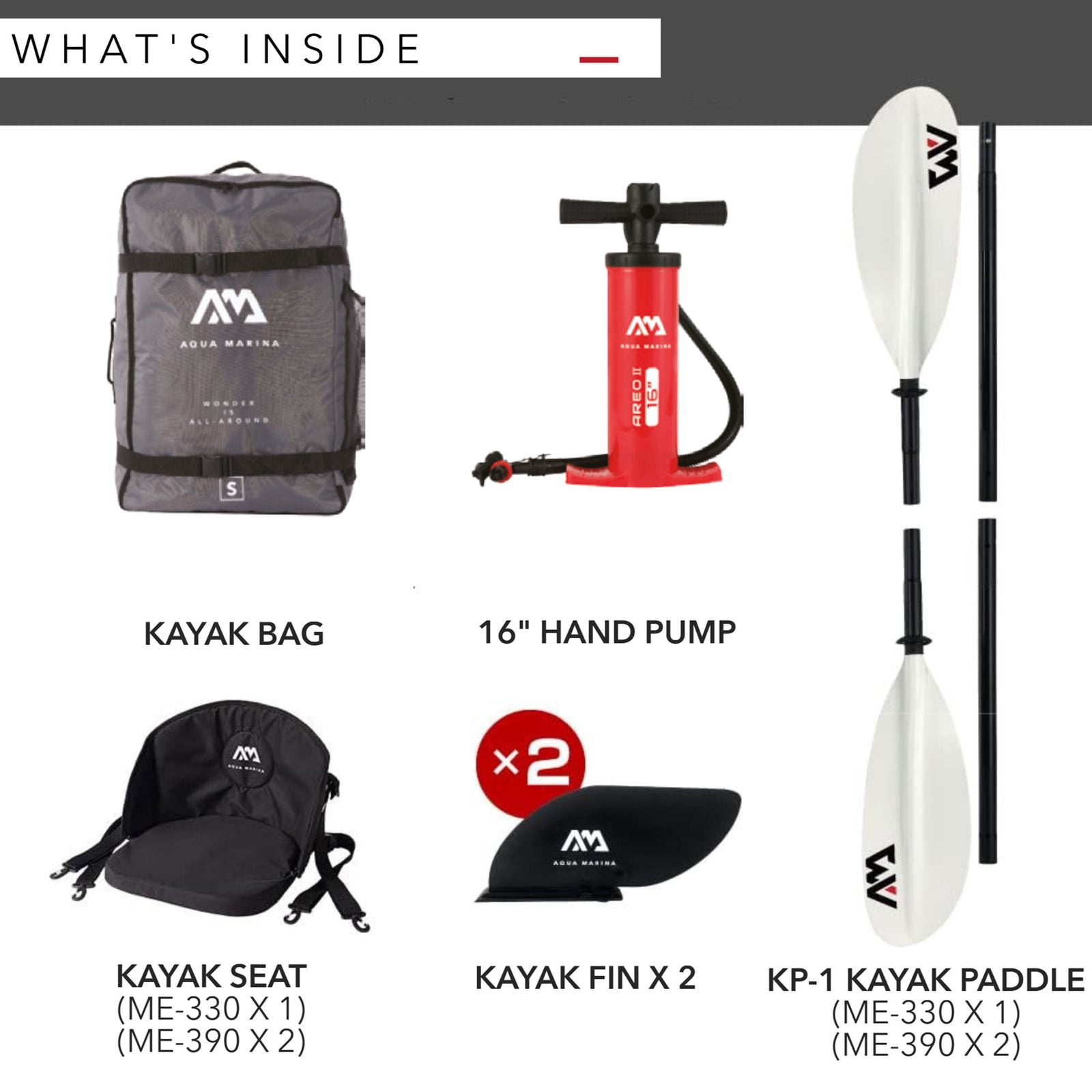 Aqua Marina Touring Inflatable Kayak and Paddle Pump, Seat & Bag, Black/Orange - VMInnovations