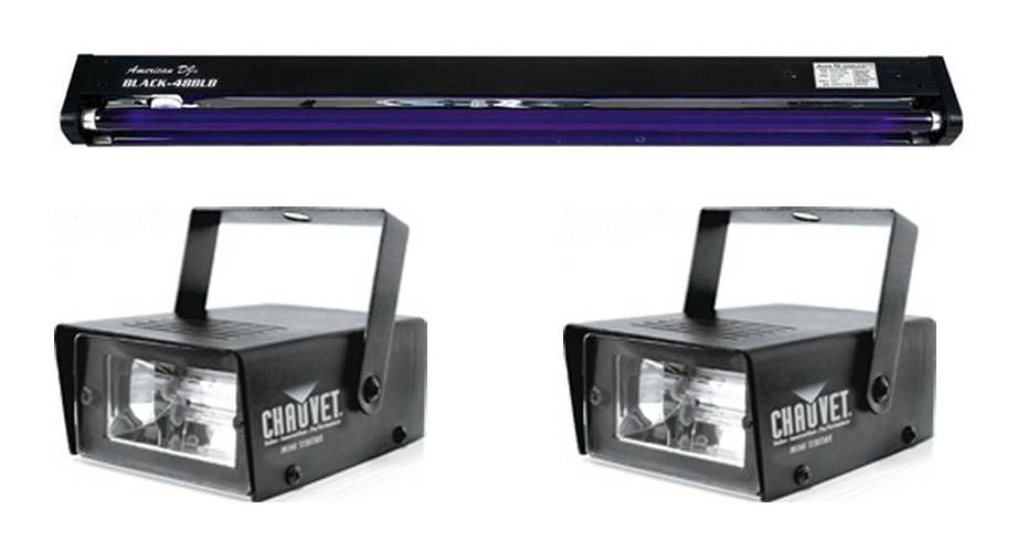 AMERICAN DJ BLACK-48BLB 48" UV Pro Blacklight + (2) CHAUVET Mini Strobe Lights