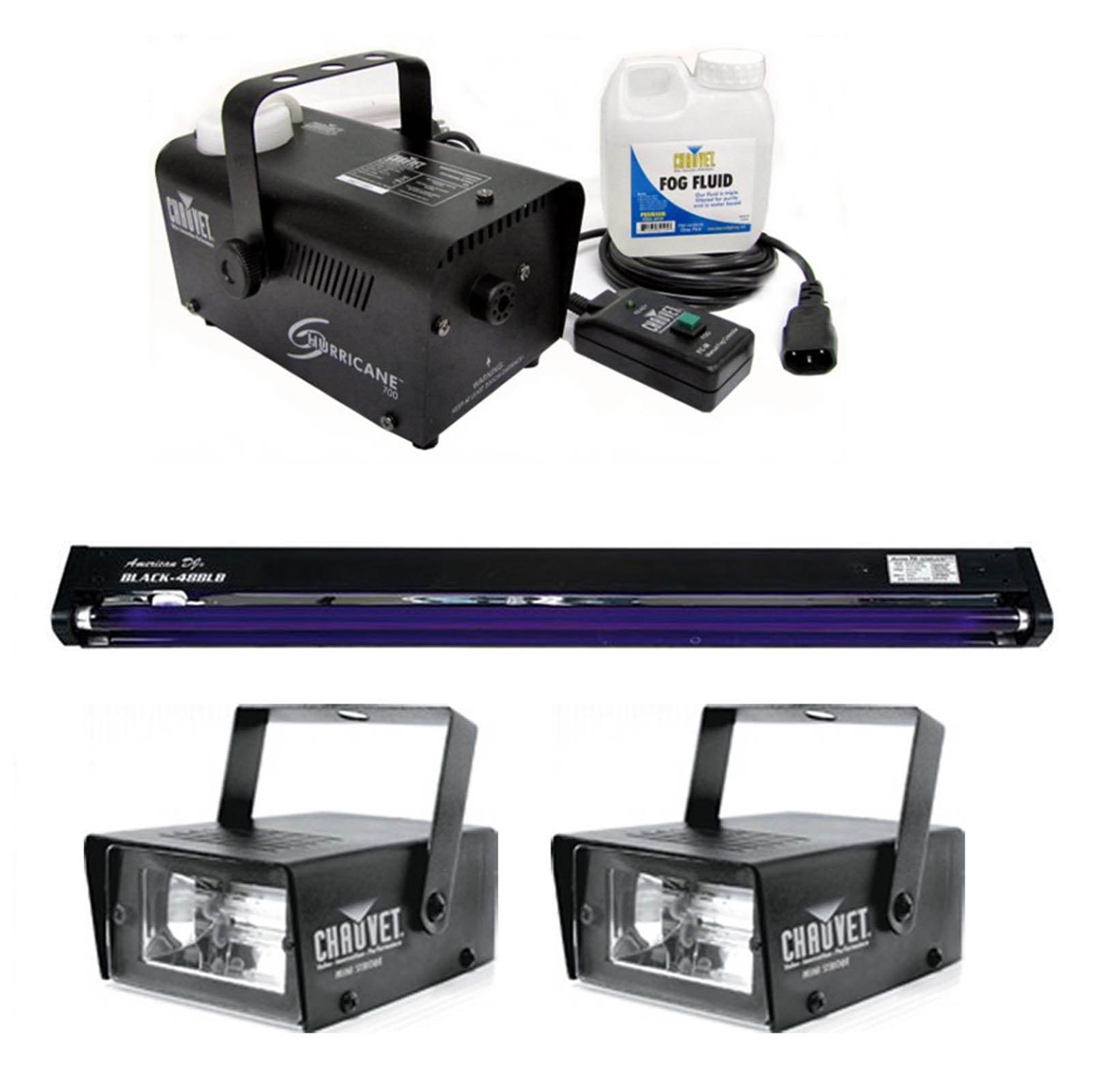 AMERICAN DJ BLACK-48BLB 48" UV Blacklight + CHAUVET Strobe Lights + Fog Machine