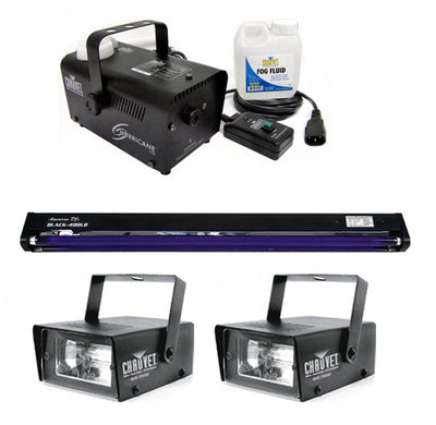 AMERICAN DJ BLACK-48BLB 48" UV Blacklight + CHAUVET Strobe Lights + Fog Machine