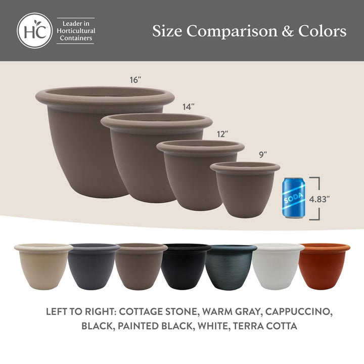 The HC Companies Sevilla Self-Watering Pot with Internal Disk 12", Cottage Stone
