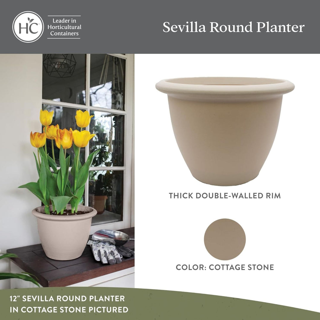 The HC Companies Sevilla Self-Watering Pot with Internal Disk 12", Cottage Stone