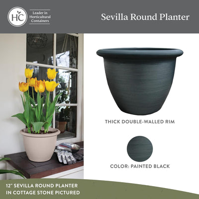 The HC Companies Sevilla Self-Watering Pot with Internal Disk 12", Painted Black - VMInnovations