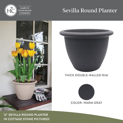 The HC Companies Sevilla Self-Watering Pot with Internal Disk 14 Inch, Warm Gray - VMInnovations