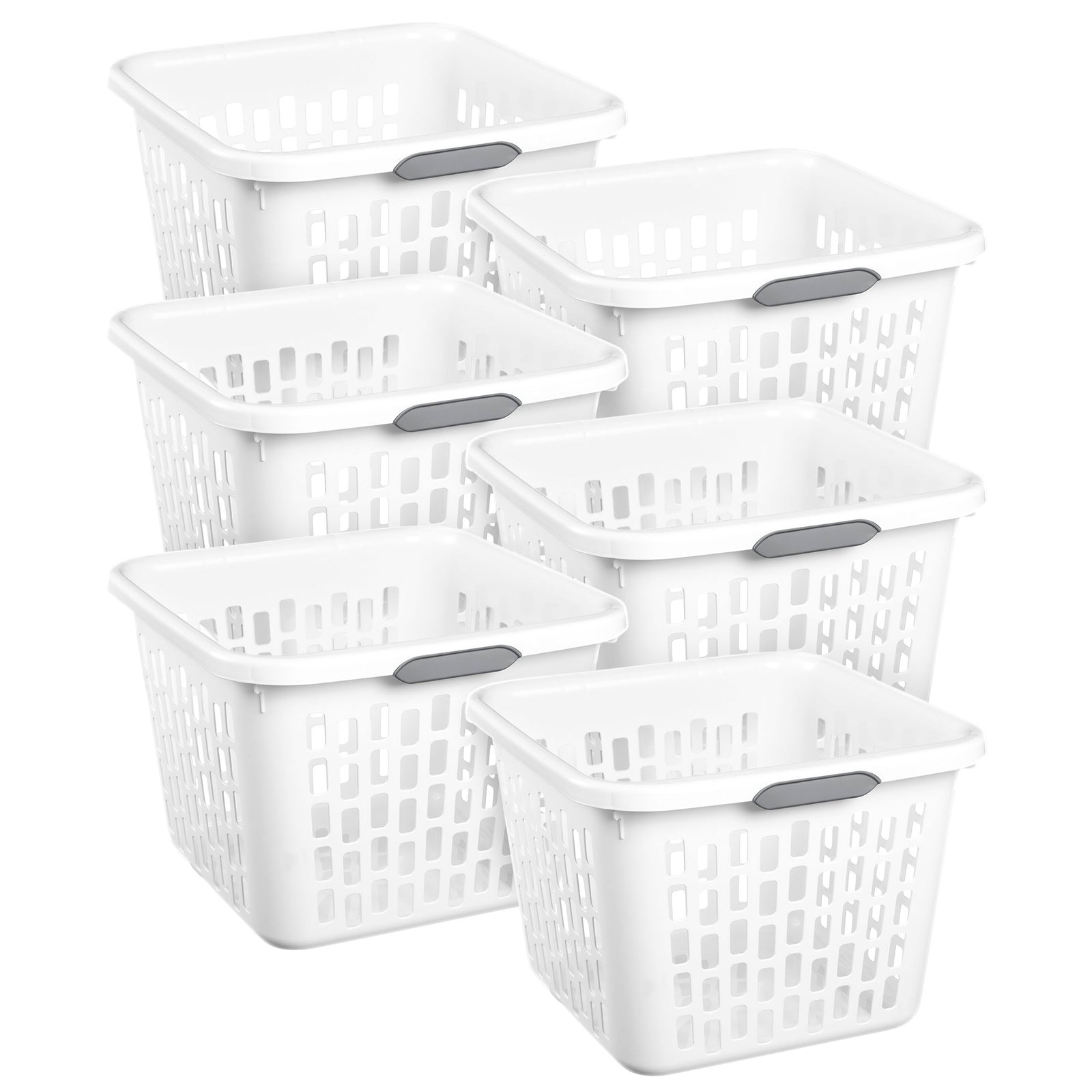 Sterilite Laundry Basket, 1.5 Bushel Plastic Hamper with Handles, White, 6 Pack - VMInnovations