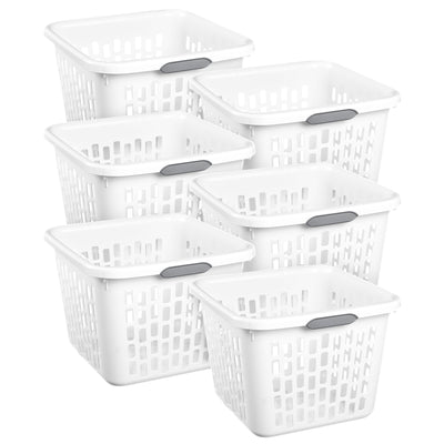 Sterilite Laundry Basket, 1.5 Bushel Plastic Hamper with Handles, White, 6 Pack - VMInnovations