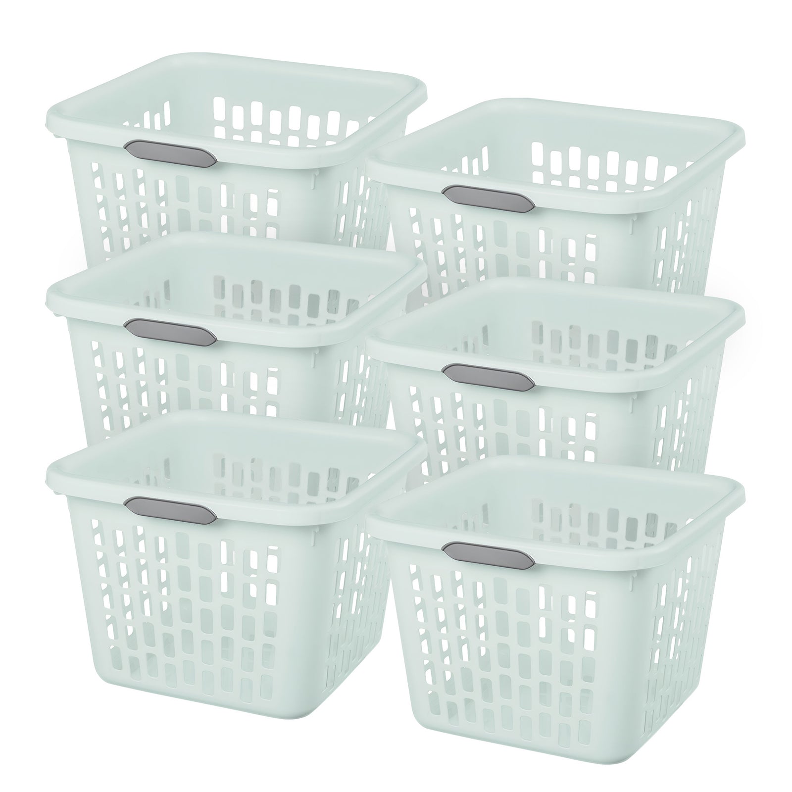 Sterilite Laundry Basket, 1.5 Bushel Plastic Hamper with Handles, Mint, 6 Pack - VMInnovations