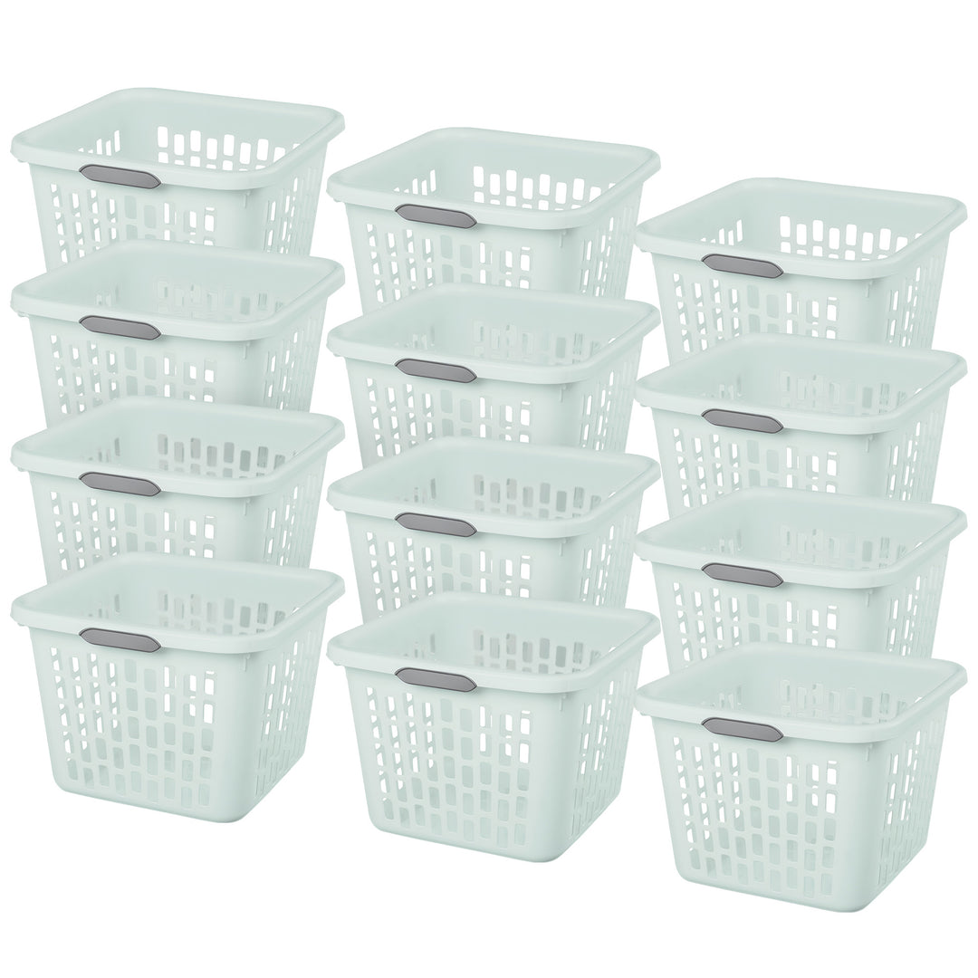 Sterilite Laundry Basket, 1.5 Bushel Plastic Hamper with Handles, Mint, 12 Pack