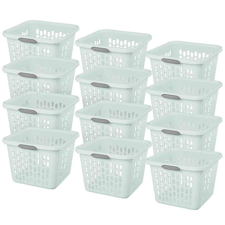 Sterilite Laundry Basket, 1.5 Bushel Plastic Hamper with Handles, Mint, 12 Pack