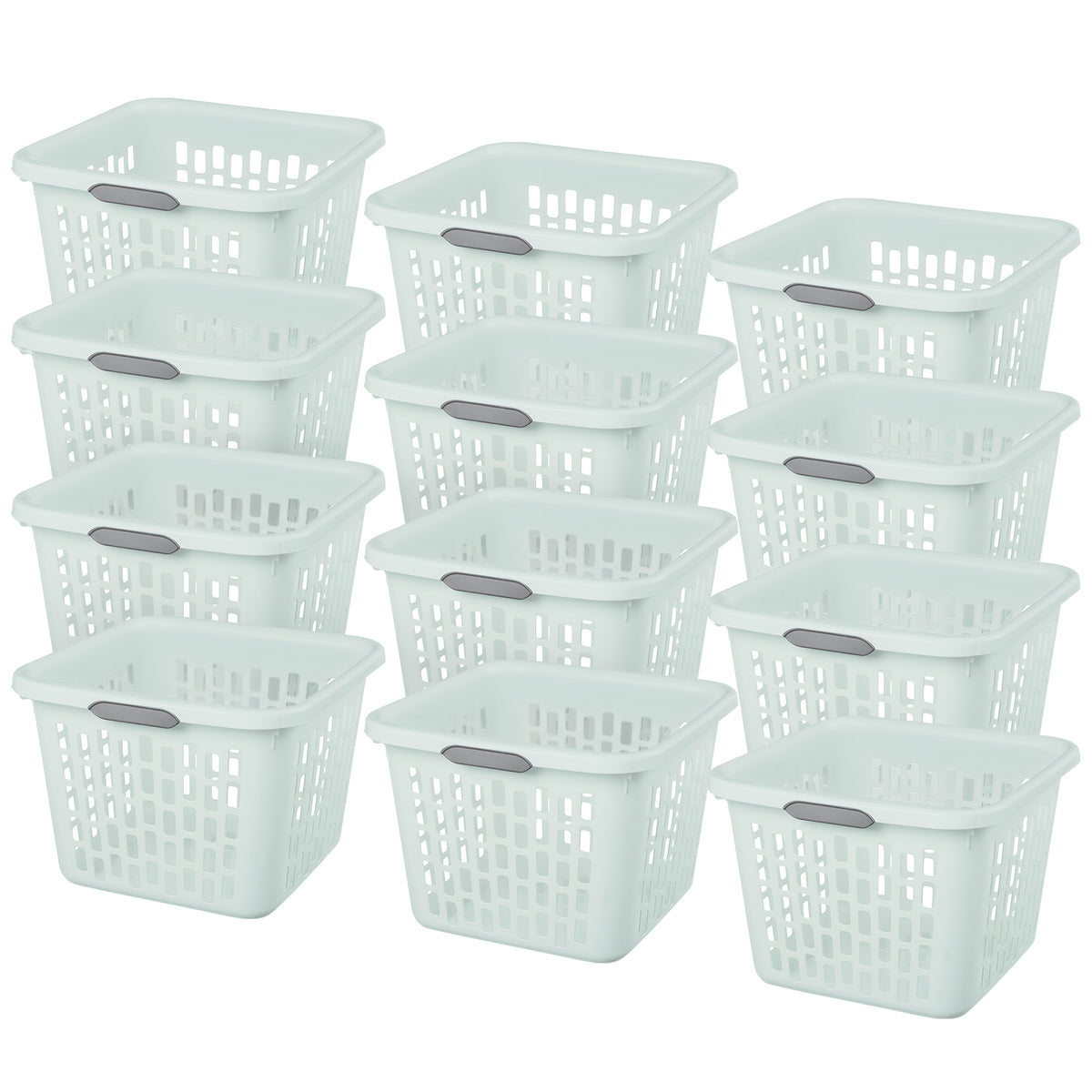 Sterilite Laundry Basket, 1.5 Bushel Plastic Hamper with Handles, Mint, 12 Pack