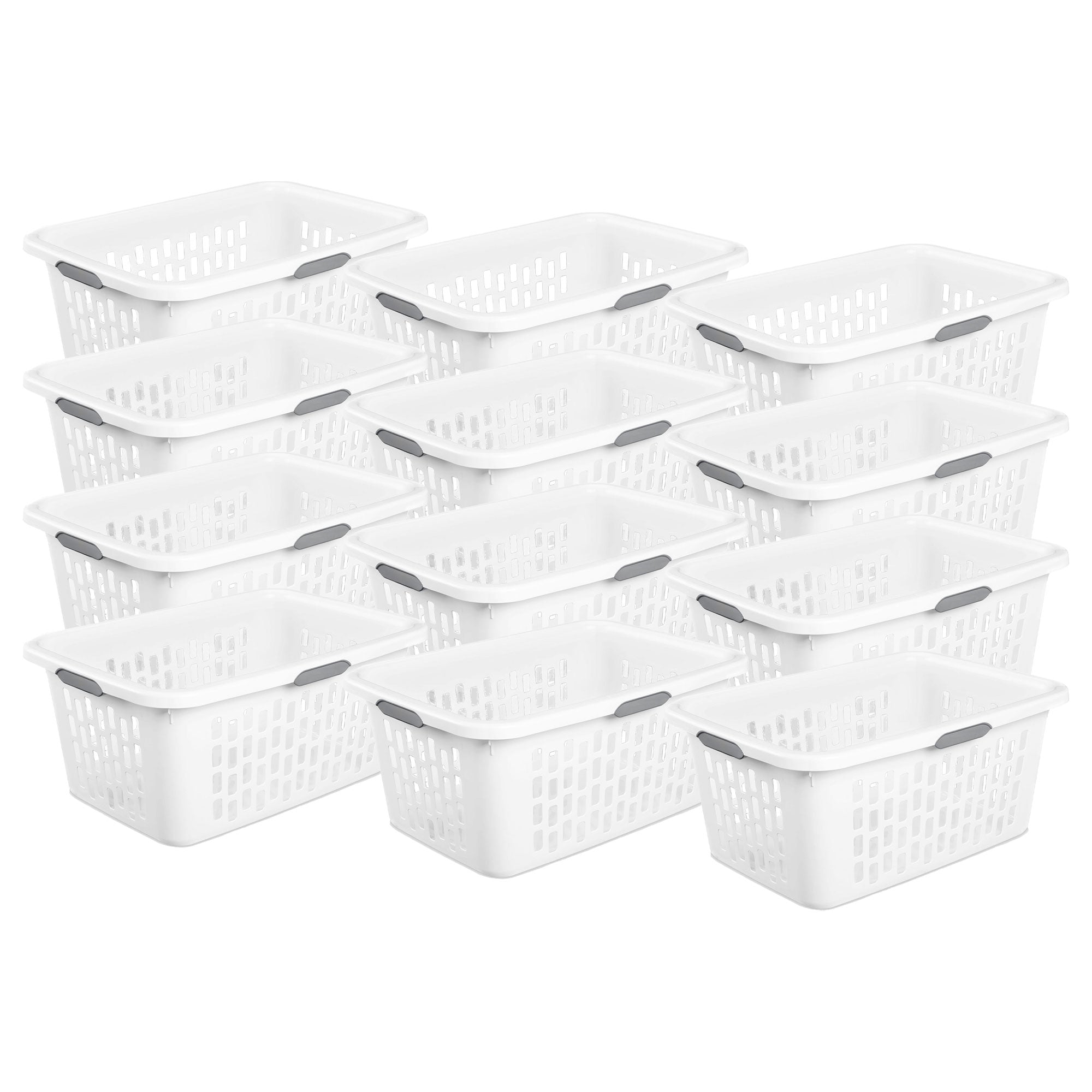 Sterilite Laundry Basket, 2 Bushel Plastic Hamper with Handles, White, 12 Pack - VMInnovations