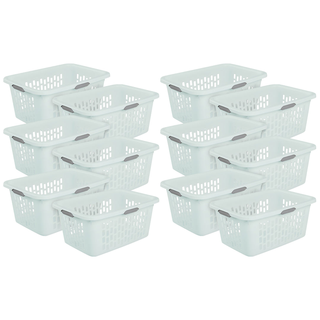 Sterilite Laundry Basket, 2 Bushel Plastic Hamper with Handles, Mint, 12 Pack