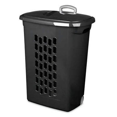 Sterilite Ultra Wheeled Laundry Hamper, Plastic Clothes Bin, Black, 12 Pack - VMInnovations