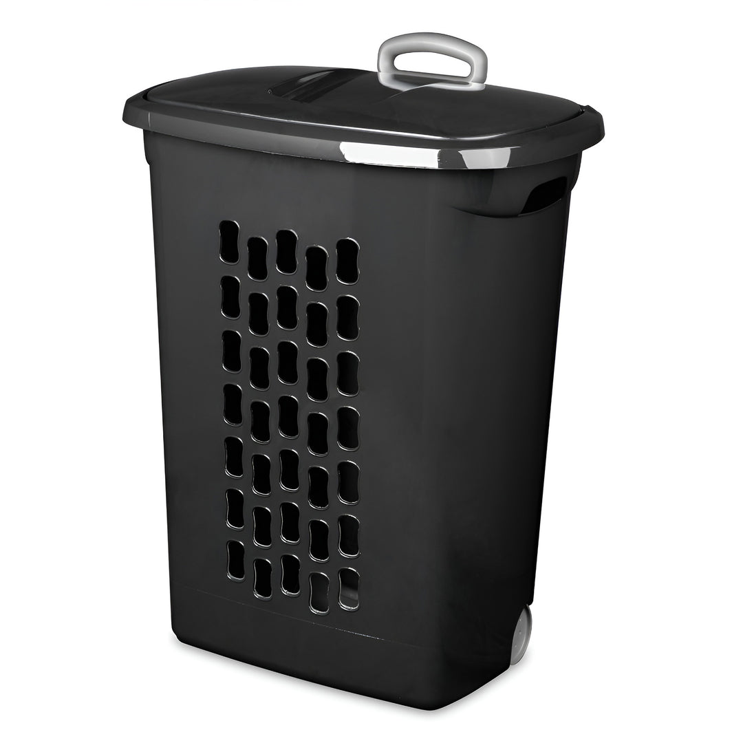 Sterilite Ultra Wheeled Laundry Hamper, Plastic Clothes Bin, Black, 12 Pack
