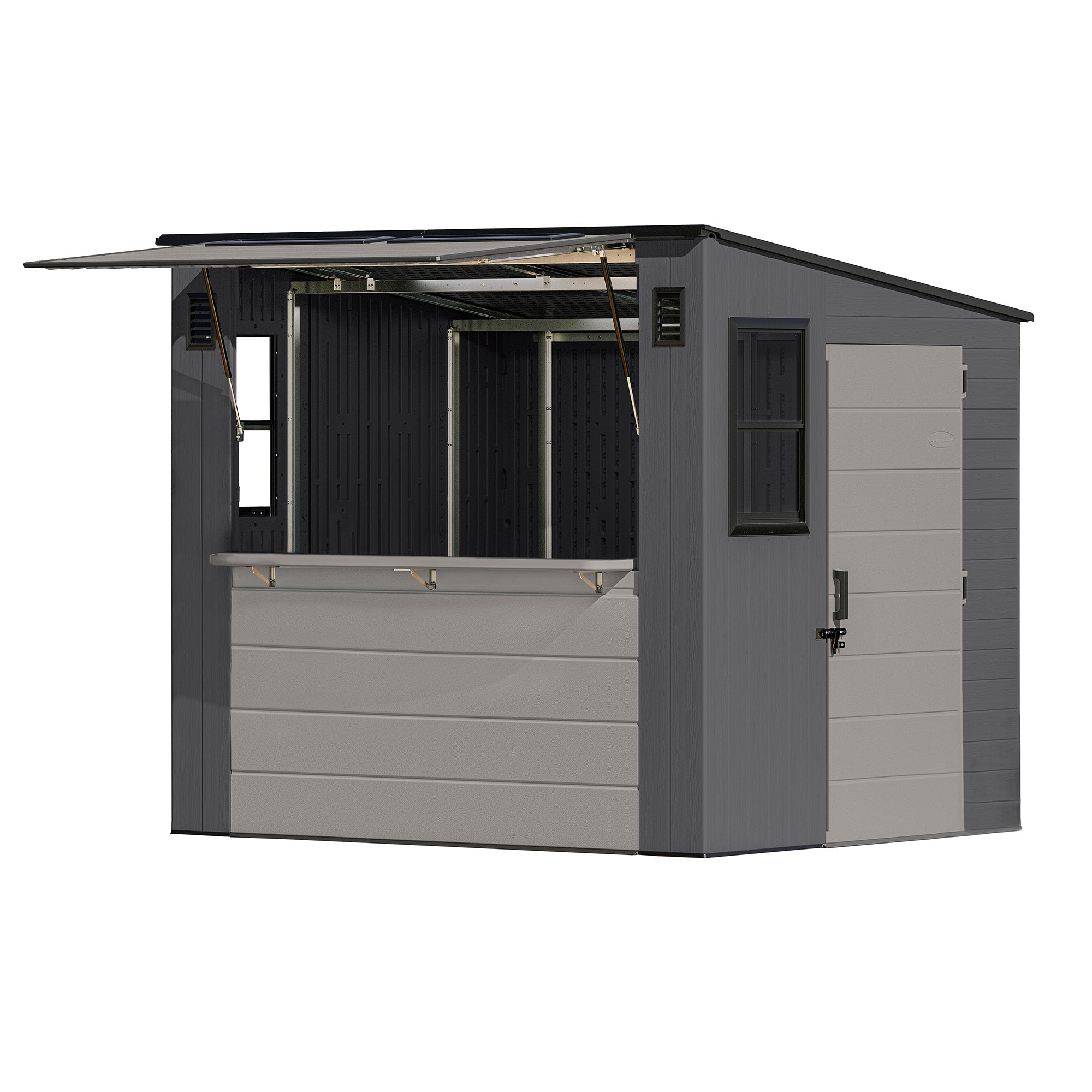 Suncast 8' x 7' Cabana Entertainment Storage Shed, All-Weather Shelter, Gray
