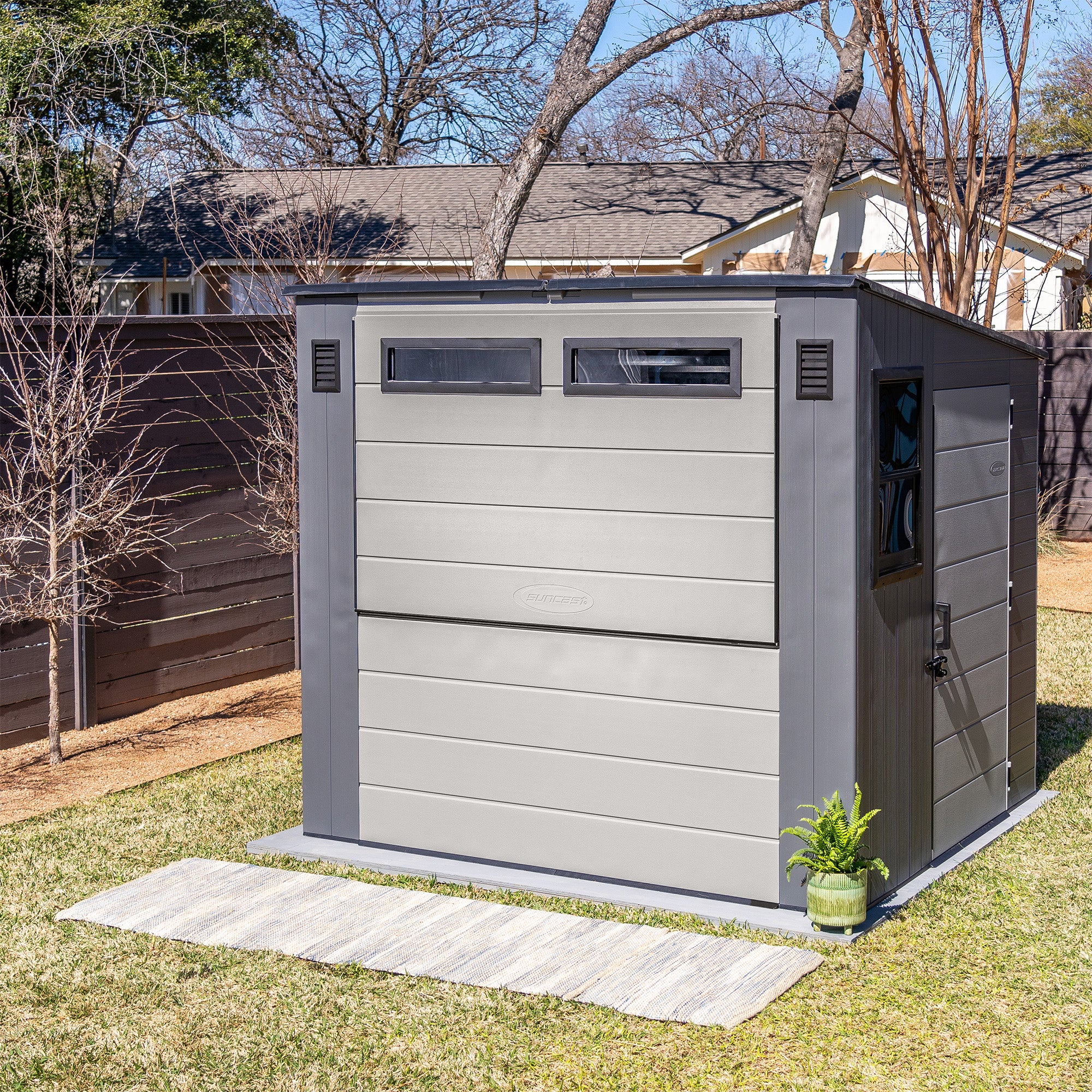 Suncast 8' x 7' Cabana Entertainment Storage Shed, All-Weather Shelter, Gray