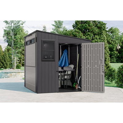 Suncast 8' x 7' Cabana Entertainment Storage Shed, All-Weather Shelter, Gray