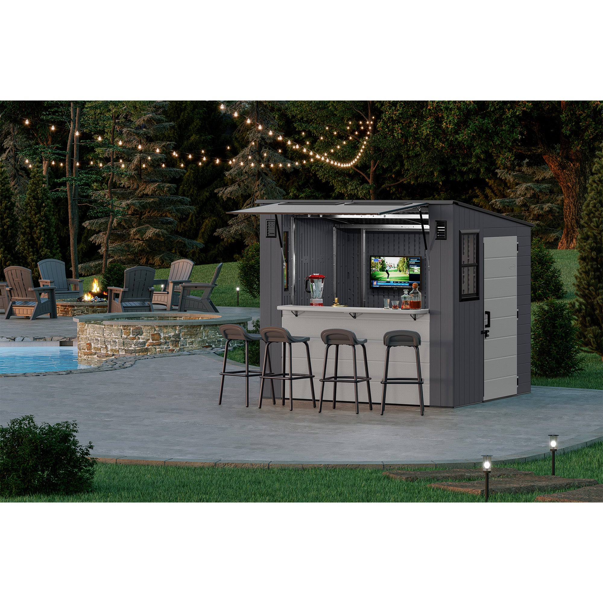 Suncast 8' x 7' Cabana Entertainment Storage Shed, All-Weather Shelter, Gray