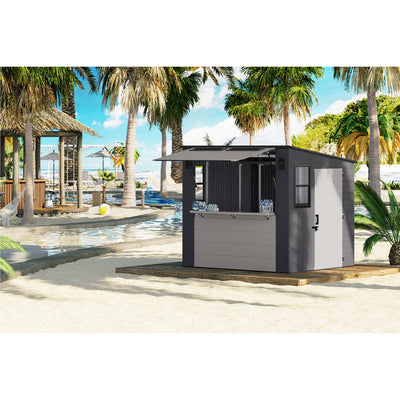Suncast 8' x 7' Cabana Entertainment Storage Shed, All-Weather Shelter, Gray