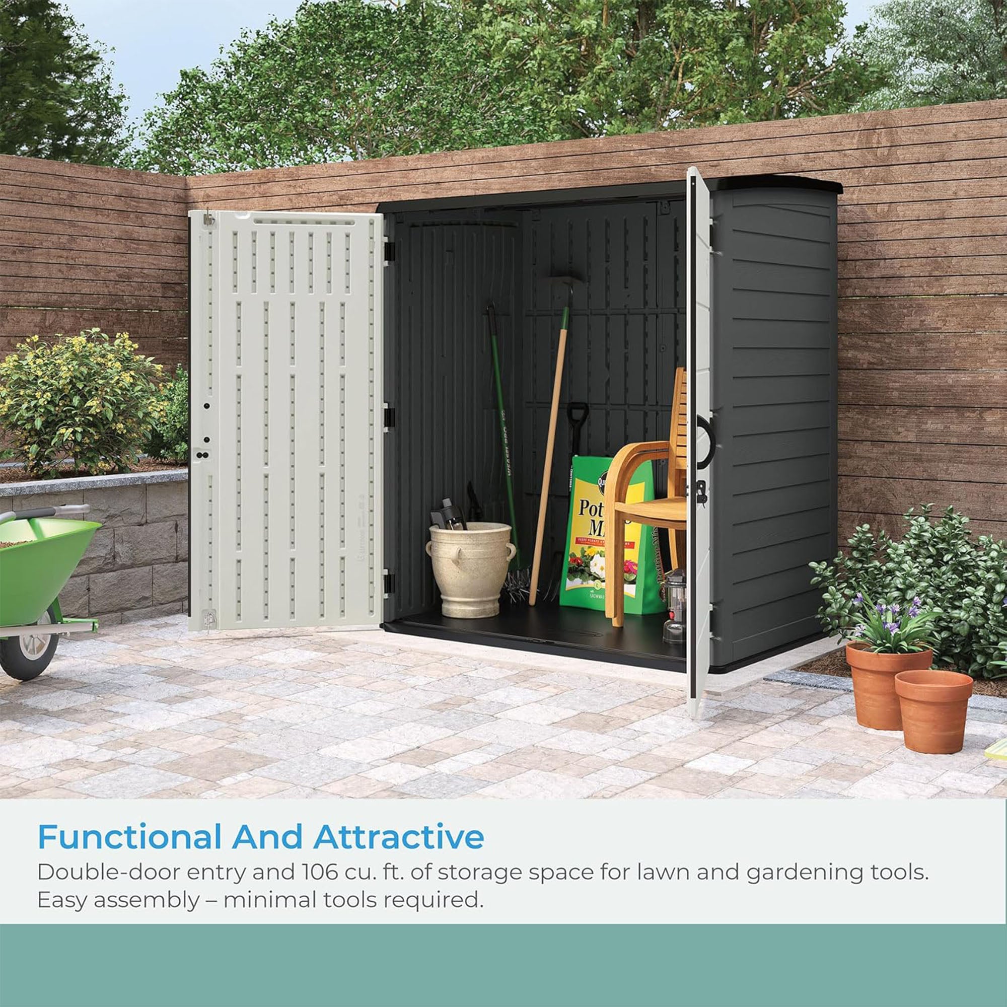 Suncast X-Large Vertical Storage Shed, All-Weather Outdoor Backyard Unit, Gray - VMInnovations