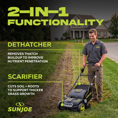 Sun Joe 15" Battery Powered Dethatcher Scarifier with 13.2 Gallon Bag (Open Box) - VMInnovations