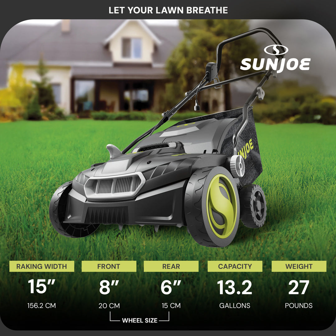 Sun Joe 15" Battery Powered Dethatcher Scarifier with 13.2 Gallon Bag (Open Box)
