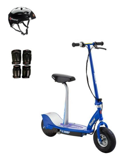 Razor E300S Adult High-Torque Electric Power Scooter w/Seat, Helmet & Pads, Blue
