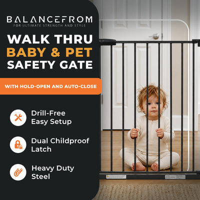 BalanceFrom Walk Thru Safety Gate, Fits 29.1-33.8" Openings, 36” Tall, Graphite - VMInnovations