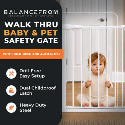 BalanceFrom Walk Thru Safety Gate, Fits 29.1-33.8" Openings, 36” Tall, White