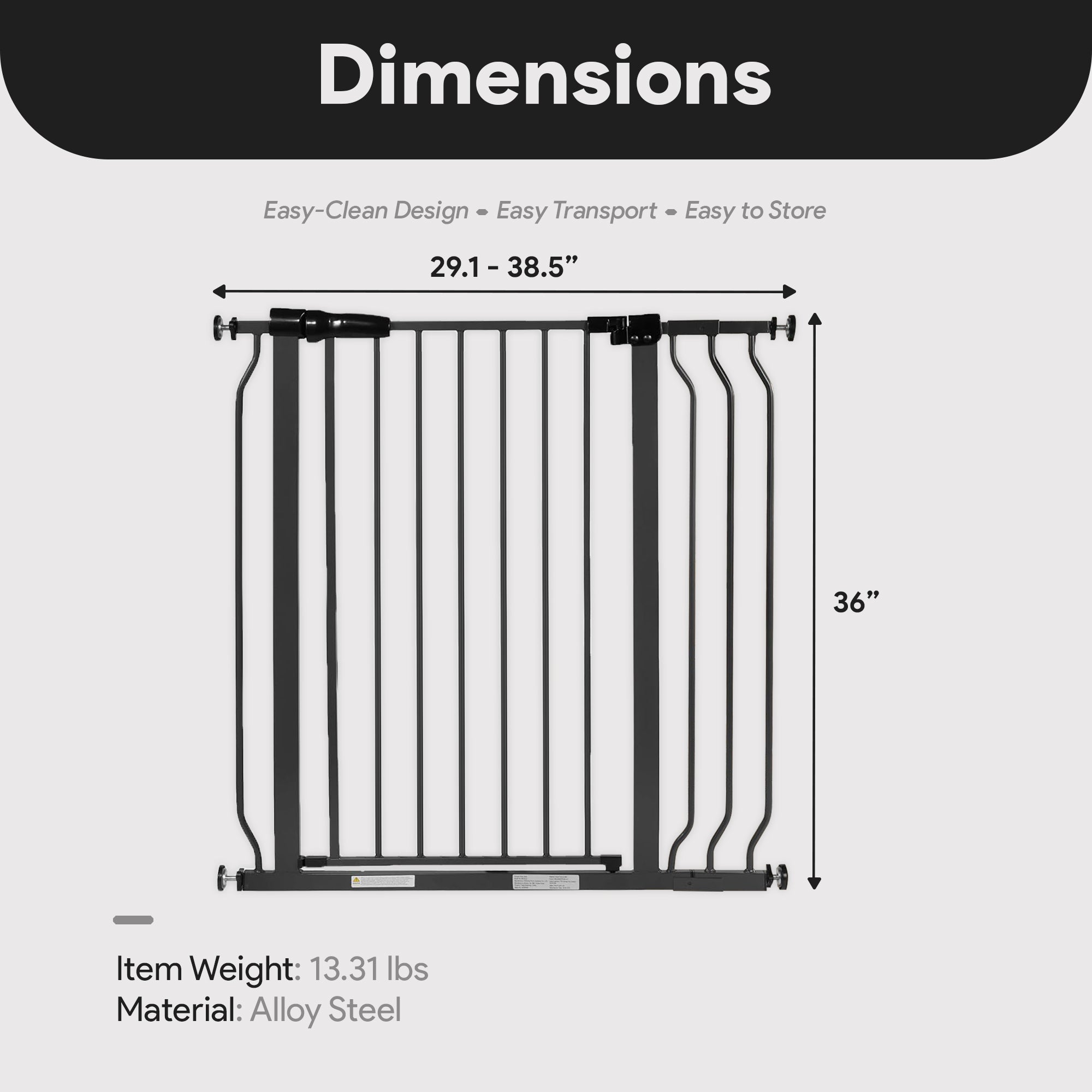 BalanceFrom Walk Thru Safety Gate, Fits 29.1-38.5" Openings, 36” Tall, Graphite - VMInnovations