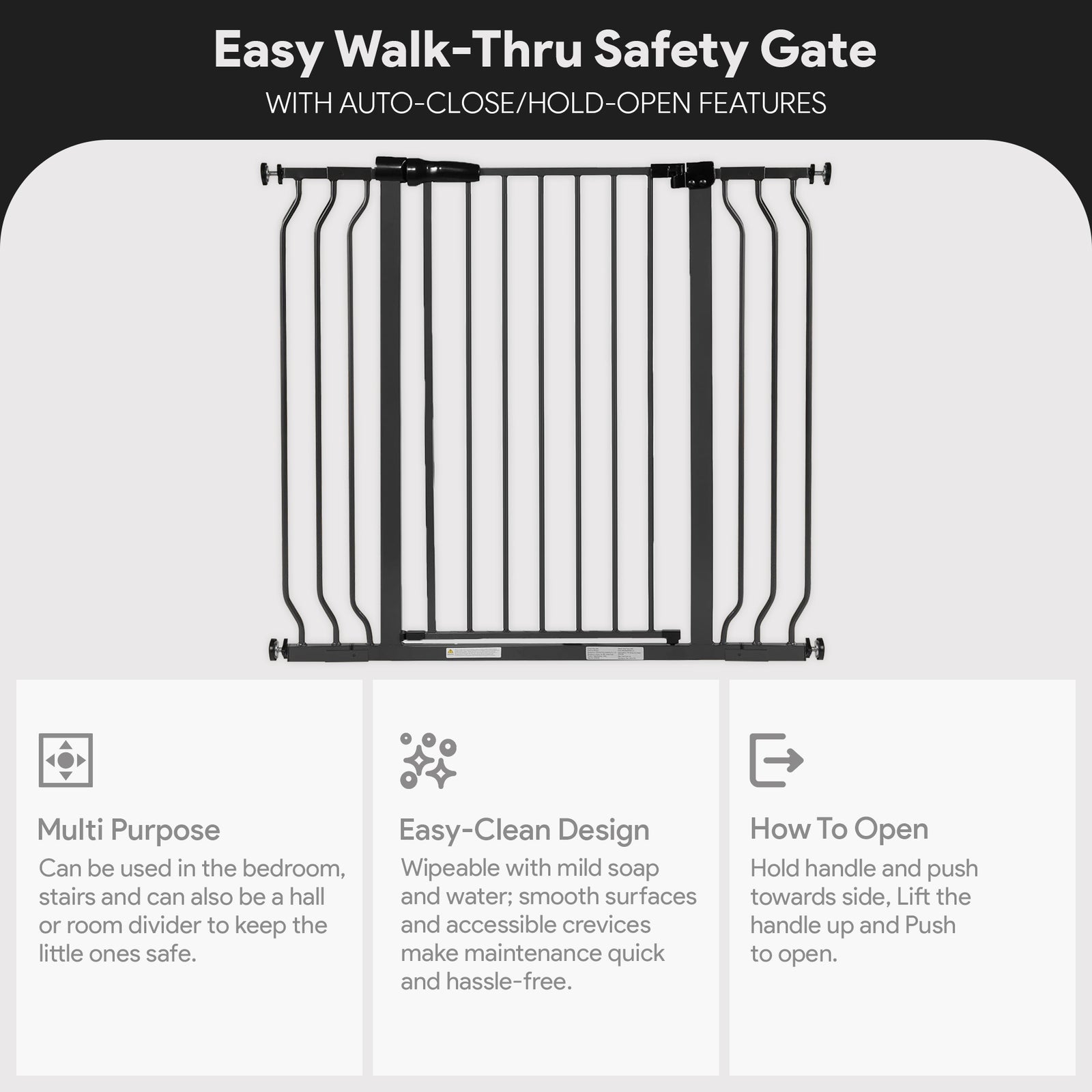 BalanceFrom Walk Thru Safety Gate, Fits 29.1-43.3" Openings, 36” Tall, Graphite - VMInnovations