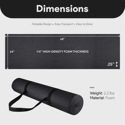 Fitvids 1/4” High Density Thick Non Slip Workout Yoga Mat&Carry Strap(Open Box)