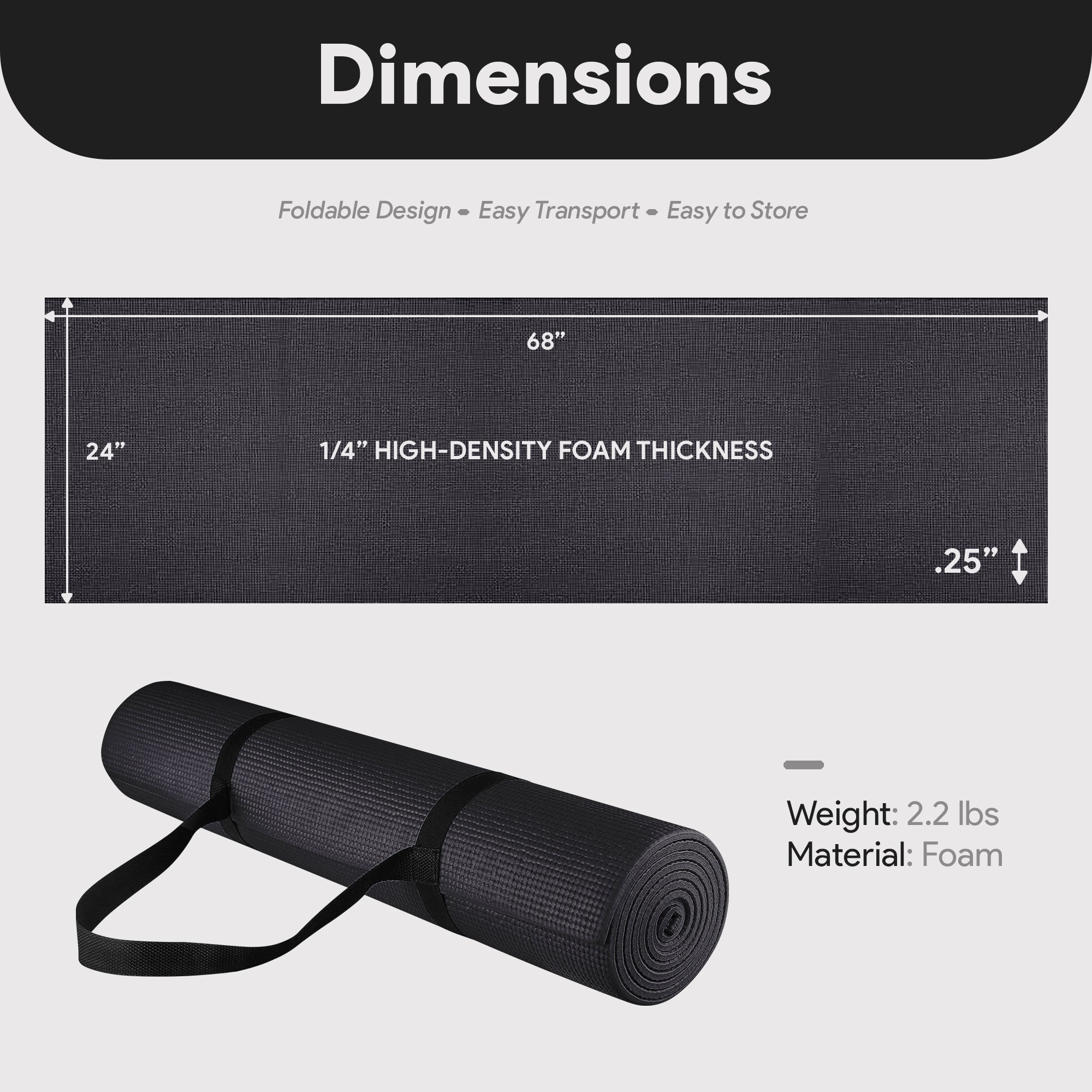 Fitvids 1/4” High Density Thick Non Slip Workout Yoga Mat&Carry Strap(Open Box) - VMInnovations