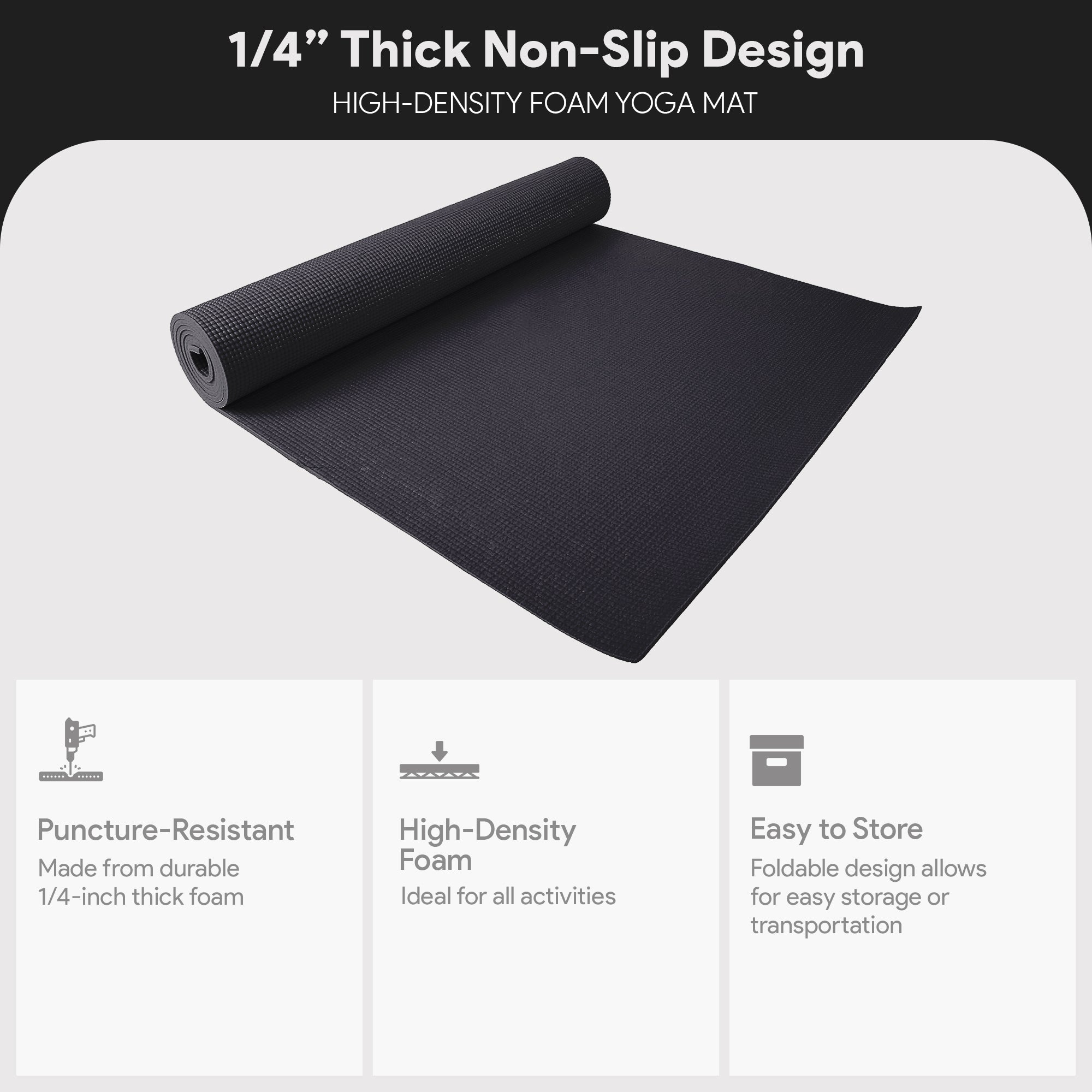 Fitvids 1/4” High Density Thick Non Slip Workout Yoga Mat&Carry Strap(Open Box) - VMInnovations