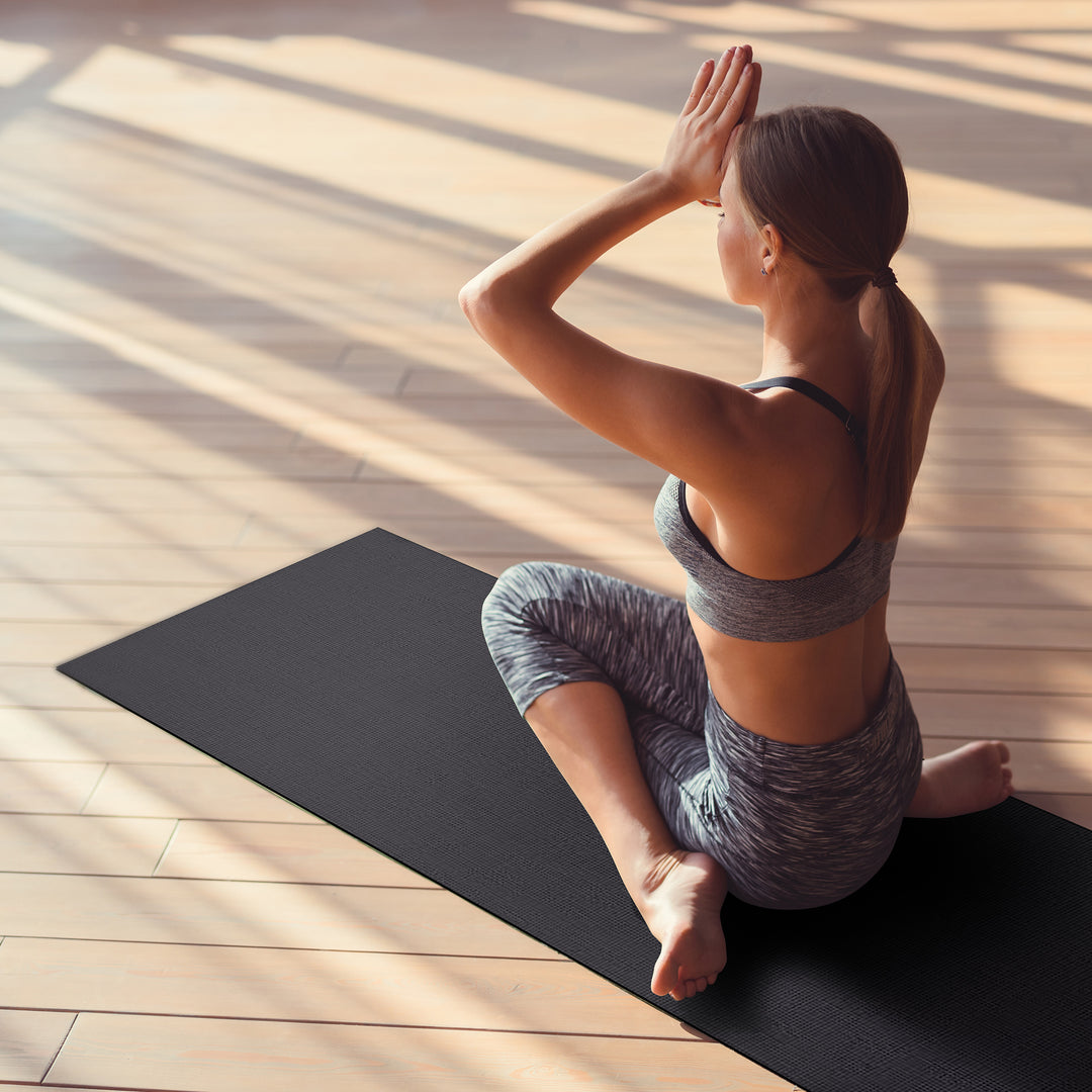 Fitvids 1/4” High Density Thick Non Slip Workout Yoga Mat and Carry Strap, Black