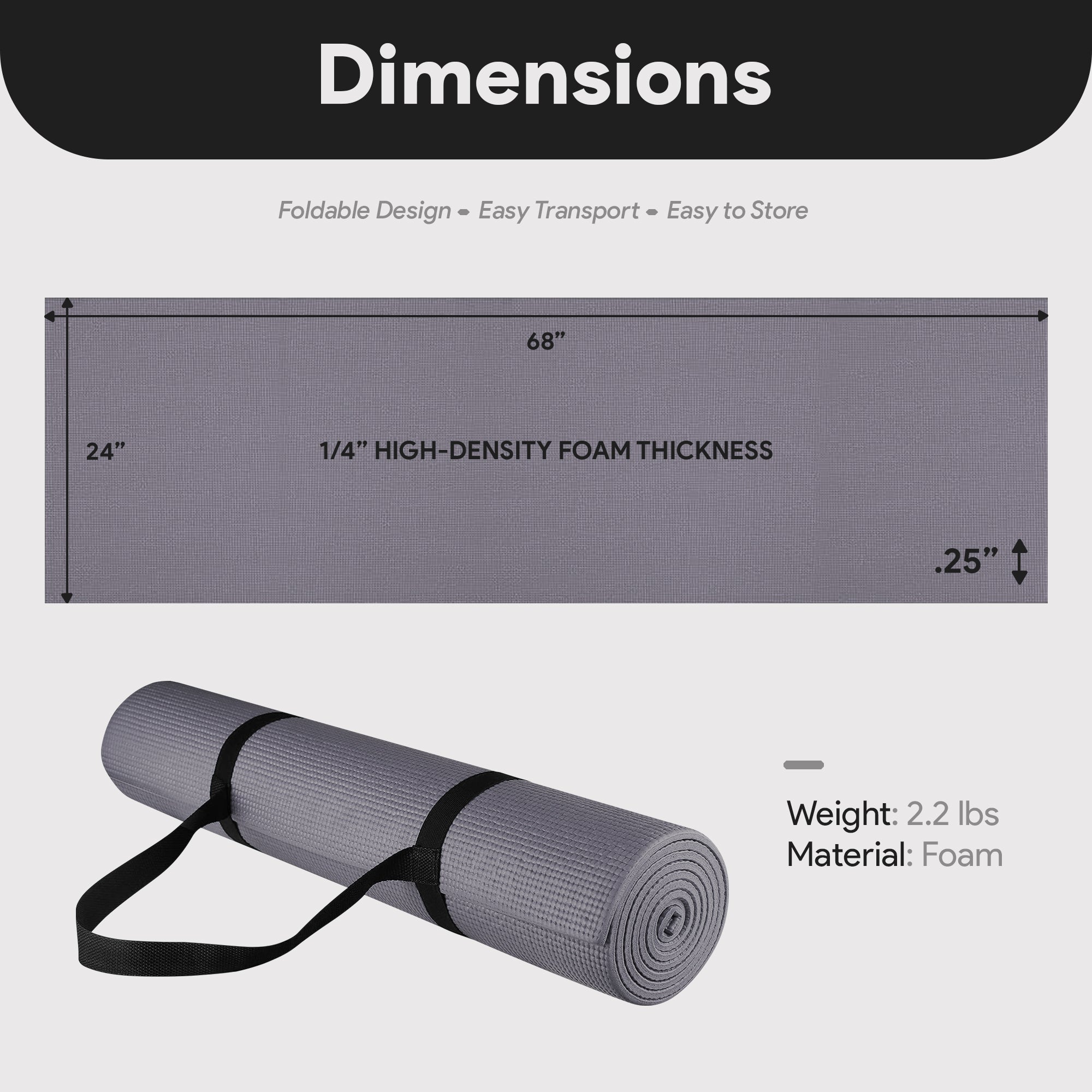 Fitvids 1/4” High Density Thick Non Slip Workout Yoga Mat&Carry Strap(Open Box) - VMInnovations