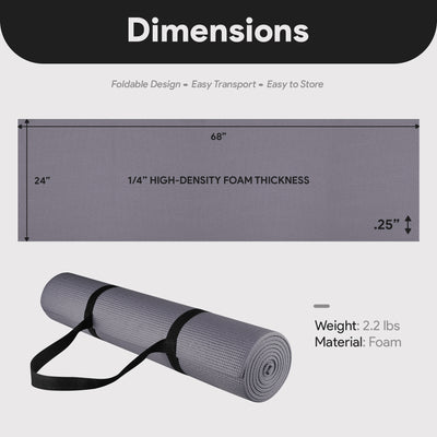 Fitvids 1/4” High Density Thick Non Slip Workout Yoga Mat&Carry Strap(Open Box) - VMInnovations