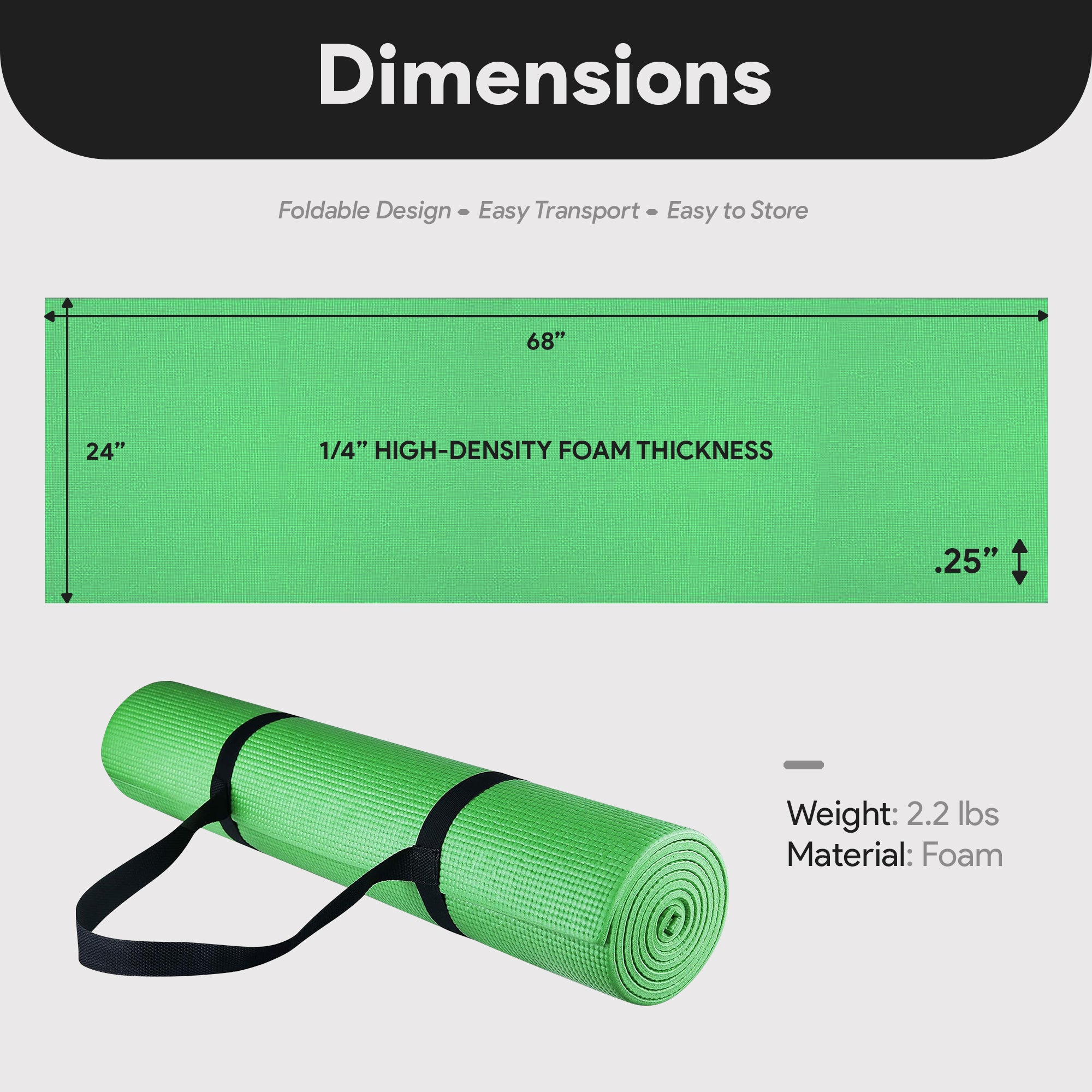 Fitvids 1/4” High Density Thick Non Slip Workout Yoga Mat&Carry Strap(Open Box)