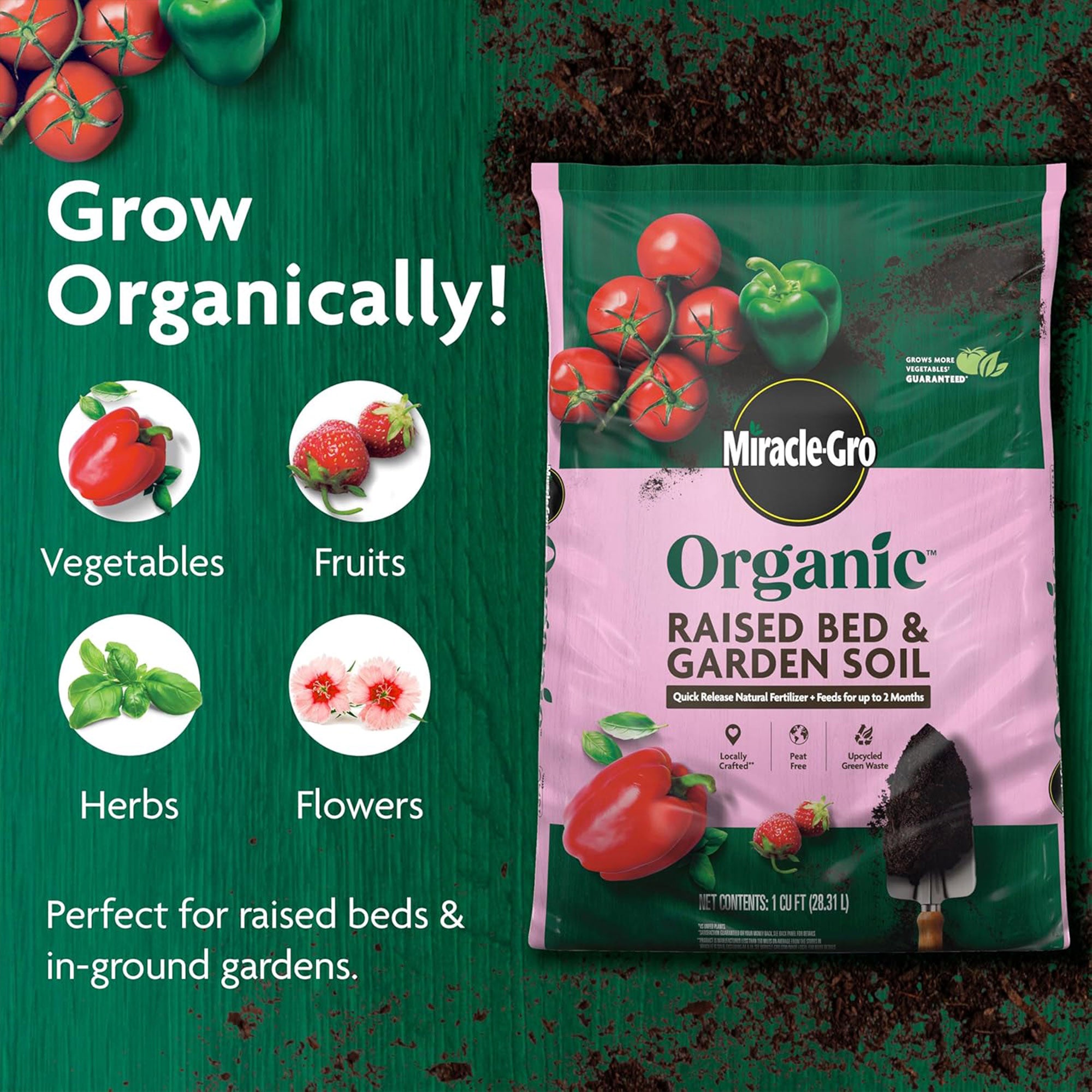 Miracle-Gro Organic Raised Bed and Garden Soil, Quick Release Natural Fertilizer