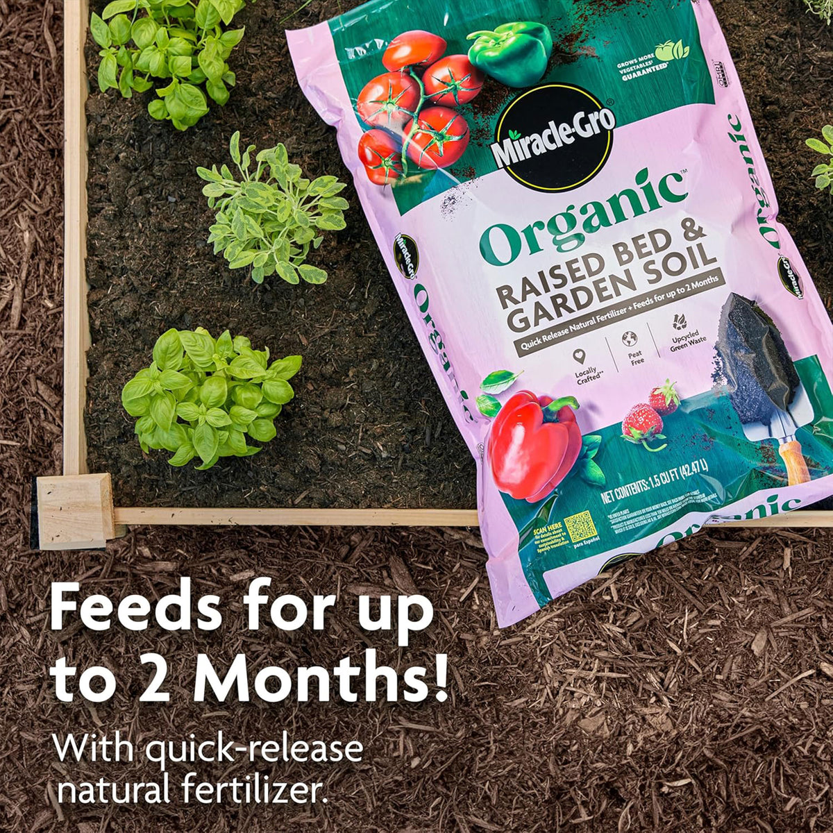 Miracle-Gro Organic Raised Bed and Garden Soil, Quick Release Natural Fertilizer