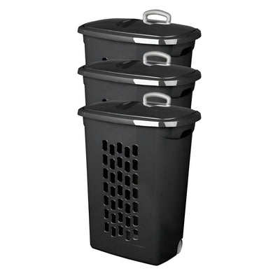 Sterilite Ultra Wheeled Laundry Hamper, Plastic Clothes Bin, Black, 3 Pack - VMInnovations